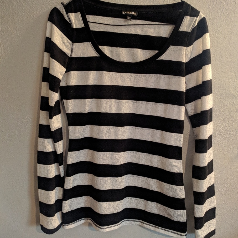 Express Black and Lace Striped Top